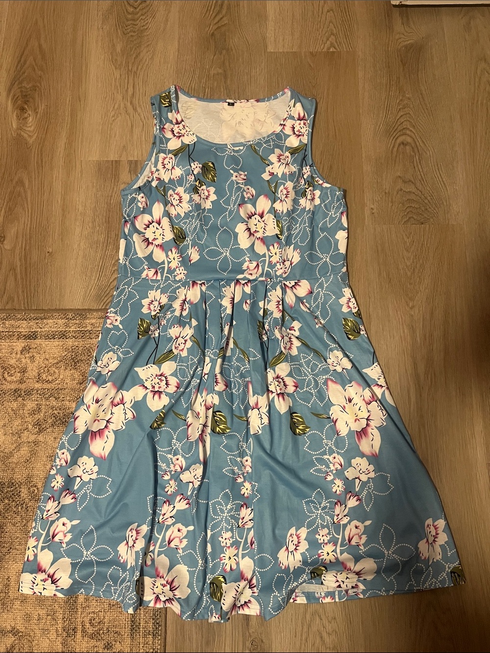 Amazon Blue Floral Sleeveless Midi Dress